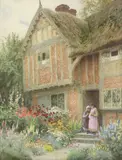 Arthur Claude Strachan, An English Cottage, watercolor and gouache painting on board