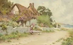 John Abernethy Lynas Gray, Cottages on the Dorset Coast, watercolor painting on paper