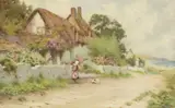 John Abernethy Lynas Gray, Cottages on the Dorset Coast, watercolor painting on paper