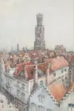 Joseph Finnemore, Belfry of Bruges, watercolor painting on paper