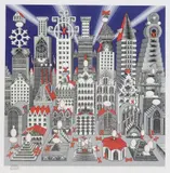 Pedro Friedeberg, Ciudad de un millon con 25 huevos duros, silkscreen print in colors on paper