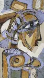 Georges Ebrin Adingra, Figure in Profile, oil and sand painting on burlap mounted to board
