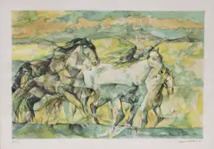 Franco Vasconi, Cavalcata, lithograph in colors on paper