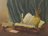 Pearle Mangham, Still Life with Violin and Sheet Music, oil on canvas
