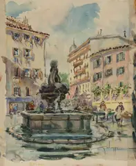 Georges Chappuis, La Place Saint-Francois, watercolor painting on paper