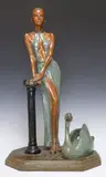 Victor Villarreal, Woman and Swan, Multi-color patina bronze sculpture