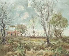 Impressionist Landscape by Attilio Pratella, oil on board, sold Apr 2024