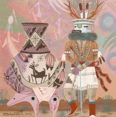 Keith Silversmith, Deer Dancer Kachina, sandpainting on board