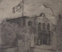Florence Coleman, The Alamo, aquatint etching on paper