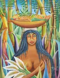 Walter Castillo, Female Portrait in Island Landscape, acrylic on canvas
