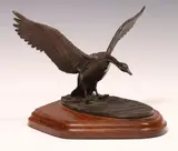 Paul Everett Tadlock, Landing Canada Goose, Patinated bronze sculpture