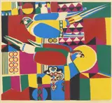 Parrots by Aloysio Emilio Zaluar, serigraph on paper, sold Apr 2024
