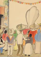 Jorge A. Murillo, Festive Gathering, watercolor on paper