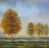 Karen Tual, Along the Canal II, oil on board