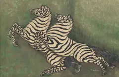 Florence Gardner, Running Zebras, watercolor painting on paper