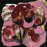 Cherries Jubilee by Petronella Greer, acrylic on stretched canvas, sold Apr 2024