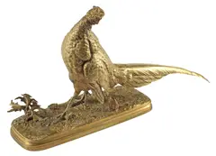 Ferdinand Pautrot, Pheasant, French gilt bronze sculpture