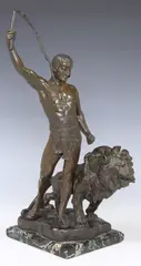 Jean Verschneider, The Lion Tamer, Patinated bronze sculpture