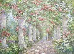 Robert Hamman, Rose Garden and Colonnade, oil on canvas
