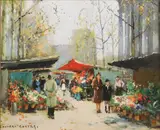 Édouard Cortès, Flower Market at La Madeline, giclee on canvas