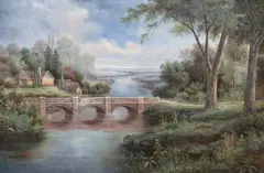 Nicholas Dominic, Landscape with Bridge, oil on canvas