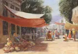 Eric Michaels, Village Market Scene, oil pastel drawing on paper