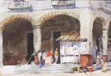 Eric Michaels, La Plaza Chica, watercolor on paper