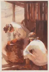 Eric Michaels, Sheep Shearers, watercolor on paper