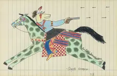 Coyote Escapes by Susi Nagoda-Bergquist, ink and colored pencil drawing on paper, offered Mar 2024