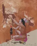 Ed Morgan, Paints the Hunt, embossed engraving on toned paper with applied watercolors and silks