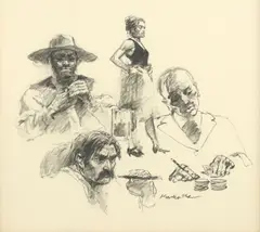 Charles William Shaw, The Saloon, charcoal drawing on paper