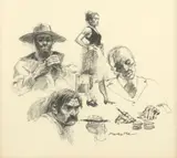 Charles William Shaw, The Saloon, charcoal drawing on paper