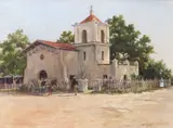 Loretta Taylor, Alamo Village Church, watercolor painting on paper