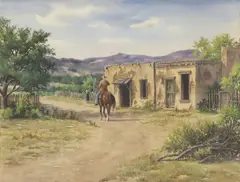 Loretta Taylor, Southwest Adobe House, watercolor painting on paper