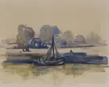René Demeurisse, Voilier (Sailboat), watercolor painting on paper