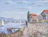 John Clymer, Fisherman Walking Along a Canal, oil on canvas