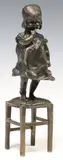 Juan Clara, Young Girl Holding Her Shoe and Standing on a Stool, Patinated bronze sculpture