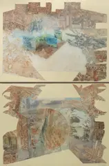Isn't This Tuzigoot Once Again/ Indian Pyramids Past Palms Bay Window Sands Non Fossil/ Clay Earth Days by Diane Marks, intaglio diptych, offered Mar 2024
