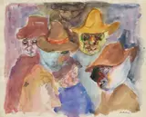 Gustav Likan, Study of Figures Wearing Hats, watercolor painting on paper