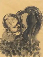 Mother and Child by Gustav Likan, ink painting on paper, offered Mar 2024