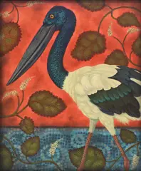 Cynthia Burke, Black-Necked Stork, oil on board