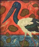 Cynthia Burke, Black-Necked Stork, oil on board
