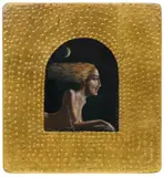 Vladimir Ovtcharov, Woman and Crescent Moon, Mixed media painting on wood panel