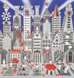 Pedro Friedeberg, Ciudad de un millon con 25 huevos duros, silkscreen print in colors on paper