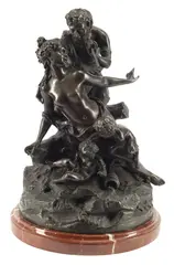 Bacchante and Satyr with Putti by Michel Claude Clodion, Patinated bronze sculpture, offered Feb 2024