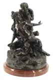 Michel Claude Clodion, Bacchante and Satyr with Putti, Patinated bronze sculpture