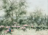 A. Gisson, Two Figures in a Field of Flowers, oil on canvas