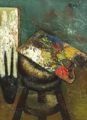 Artist's Studio by Jean Papaz, oil on Masonite, offered Feb 2024