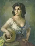 Amadeo Freixas Vivo, Portrait of a Lady, offset print mounted to Masonite