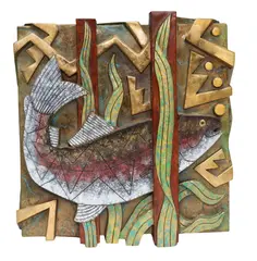 Tammy Garcia, Lunker, Cold-painted bronze wall hanging relief sculpture